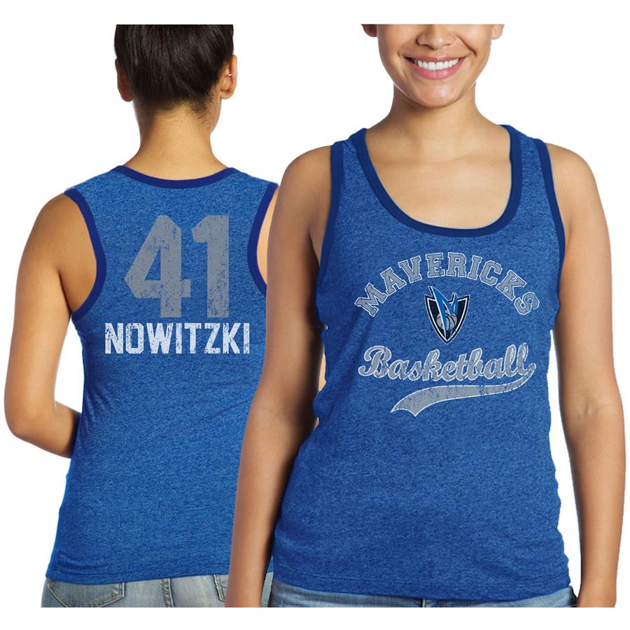 Dirk Nowitzki Dallas Mavericks Majestic Threads Women's Name & Number Tri-Blend Tank Top - Royal