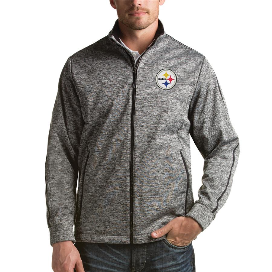 Pittsburgh Steelers Antigua Full-Zip Golf Jacket - Heathered Black