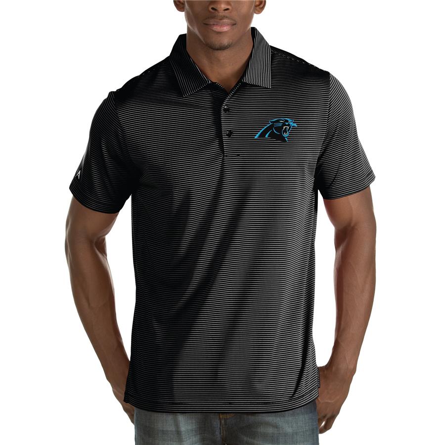 Carolina Panthers Antigua Quest Stripe Polo - Black