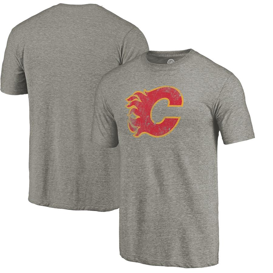 Calgary Flames Throwback Logo 1980-1981 Tri-Blend T-Shirt - Ash