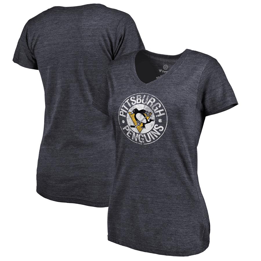 Pittsburgh Penguins Women's Throwback Logo 1968-1969 Tri-Blend T-Shirt - Navy