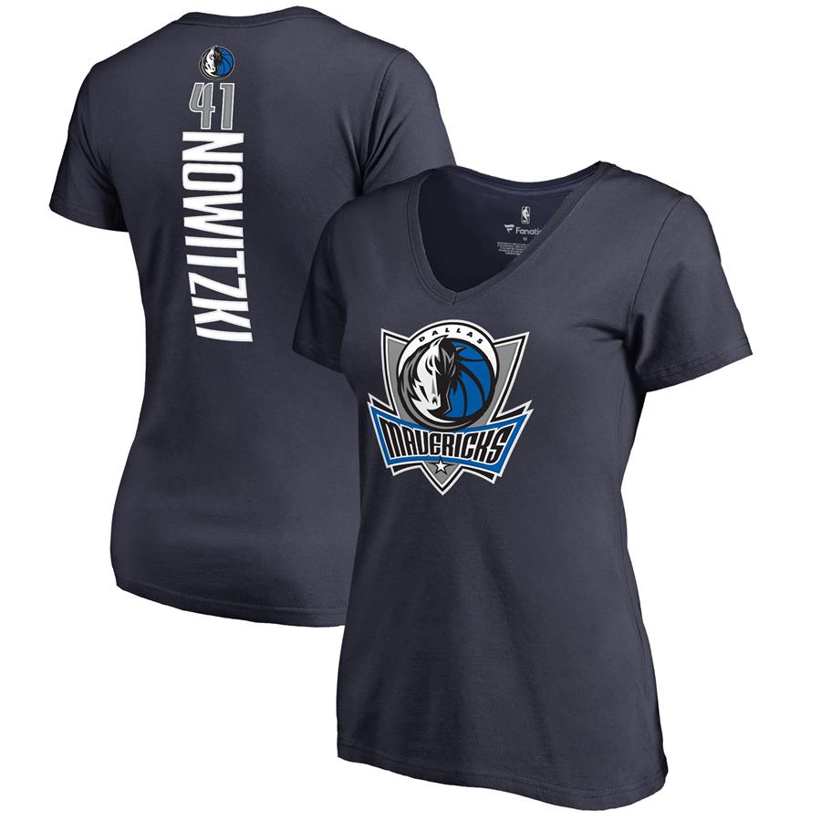 Dirk Nowitzki Dallas Mavericks Women's Backer V-Neck T-Shirt - Navy