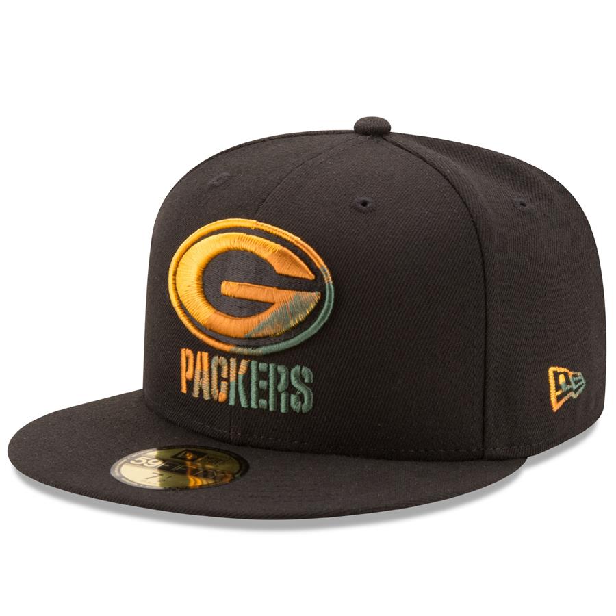 Green Bay Packers New Era Color Dim 59FIFTY Fitted Hat - Black