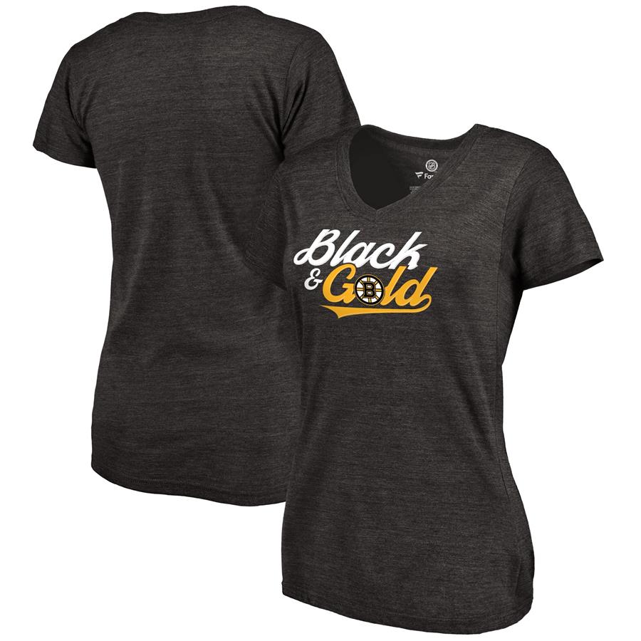 Boston Bruins Women's Hometown Collection Boston Hockey Tri-Blend V-Neck T-Shirt - Black