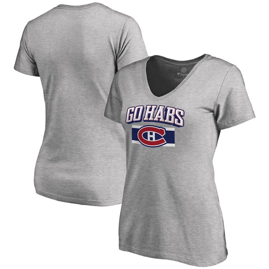 Женская футболка с V-вырезом Montreal Canadiens Hometown Collection Go Habs (светло-серый)
