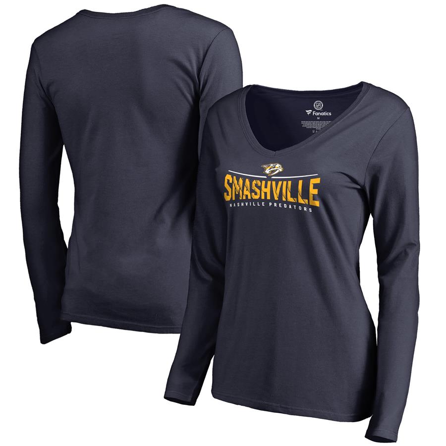 Женский лонгслив с V-вырезом Nashville Predators Hometown Collection Smashville (тёмно-синий)