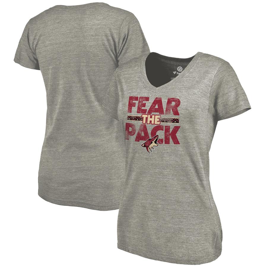 Arizona Coyotes Women's Hometown Collection Fear the Pack Tri-Blend V-Neck T-Shirt - Ash