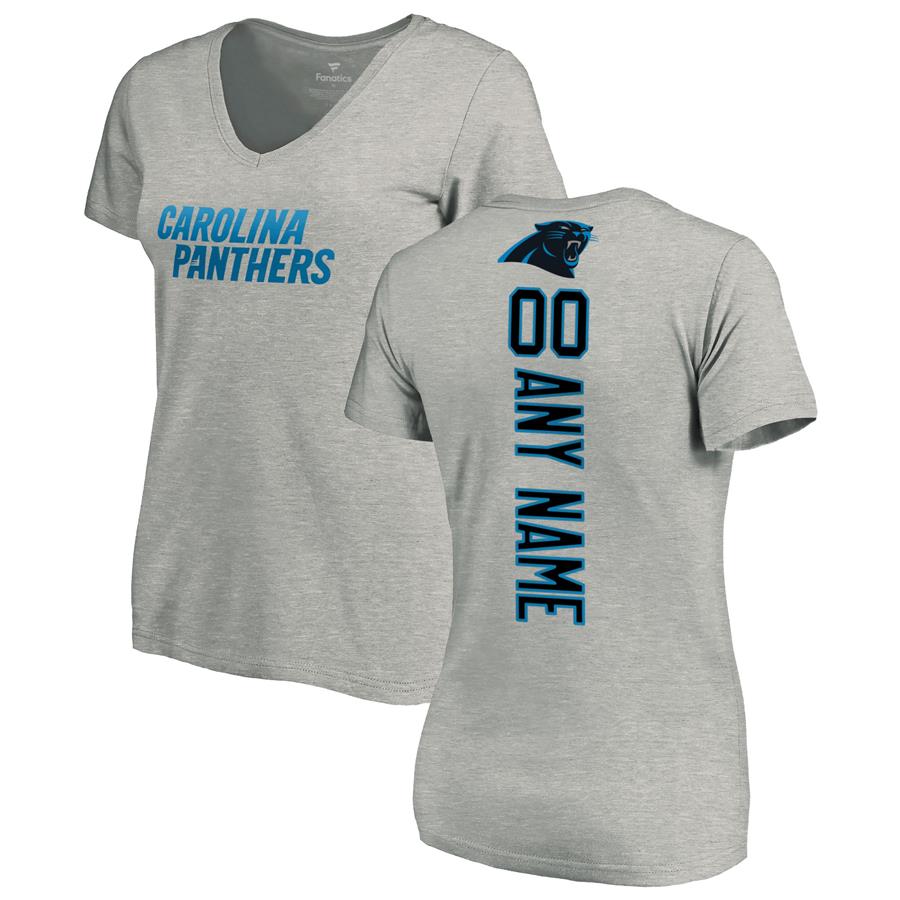 Carolina Panthers NFL Pro Line Women's Personalized Playmaker V-Neck T-Shirt - Ash