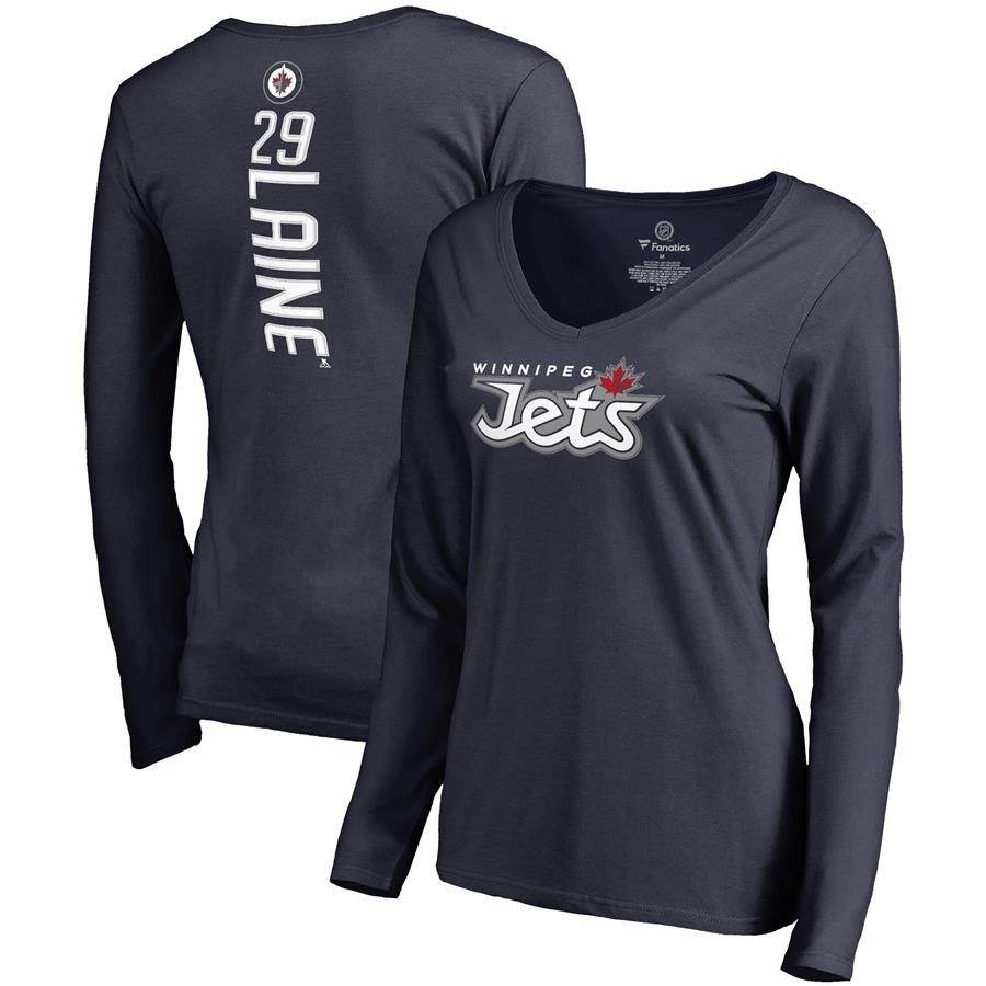 Patrik Laine Winnipeg Jets Fanatics Branded Women's Backer Name & Number V-Neck Long Sleeve T-Shirt - Navy