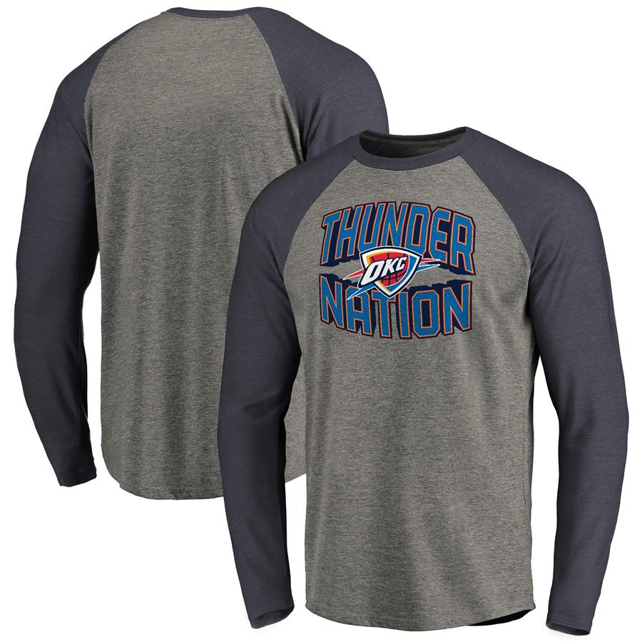 Oklahoma City Thunder Fanatics Branded Hometown Collection Thunder Nation Long Sleeve Tri-Blend Raglan T-Shirt - Ash