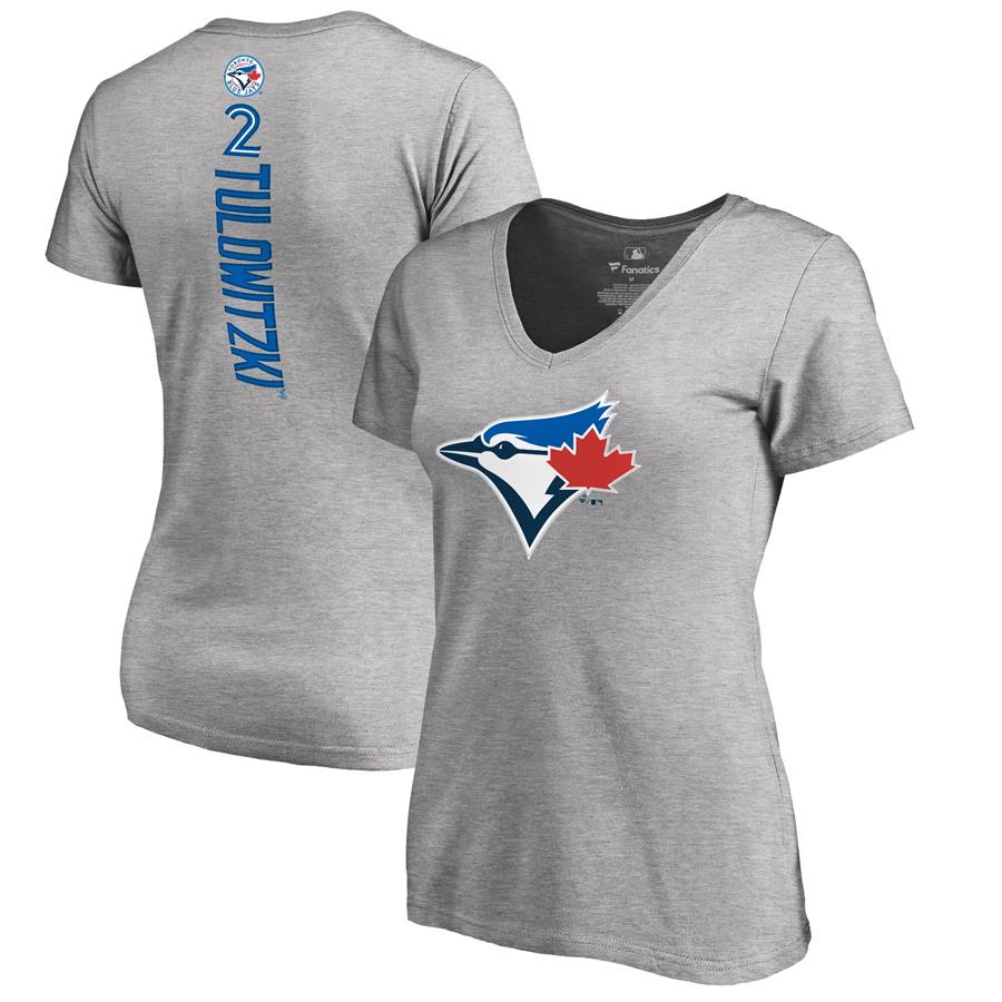 Troy Tulowitzki Toronto Blue Jays Women's Backer V-Neck T-Shirt - Ash