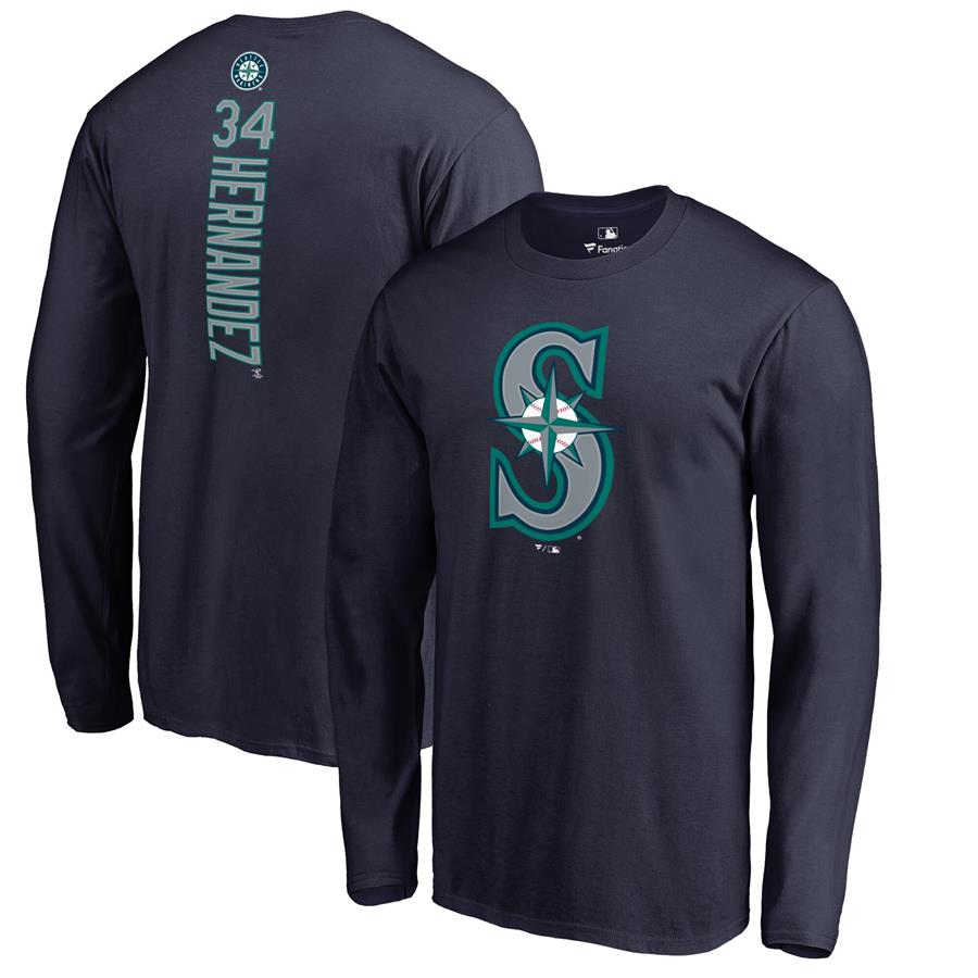 Felix Hernandez Seattle Mariners Backer Long Sleeve T-Shirt - Navy