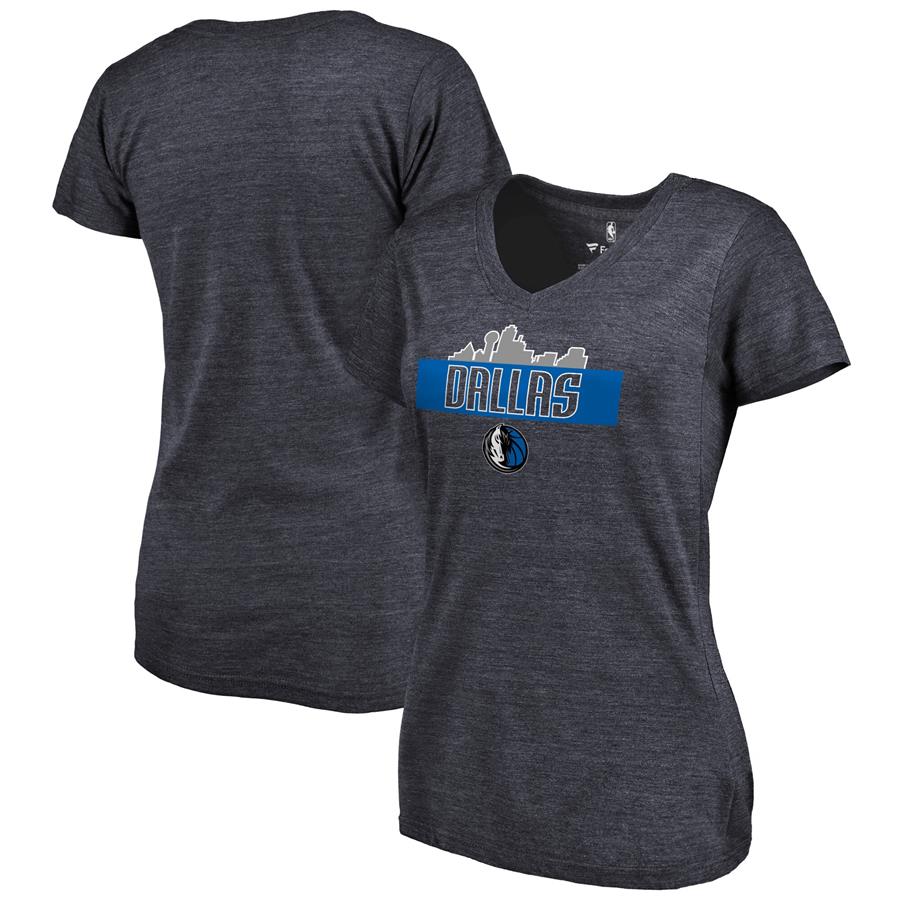 Dallas Mavericks Women's Hometown Collection Skyline Tri-Blend V-Neck T-Shirt - Navy