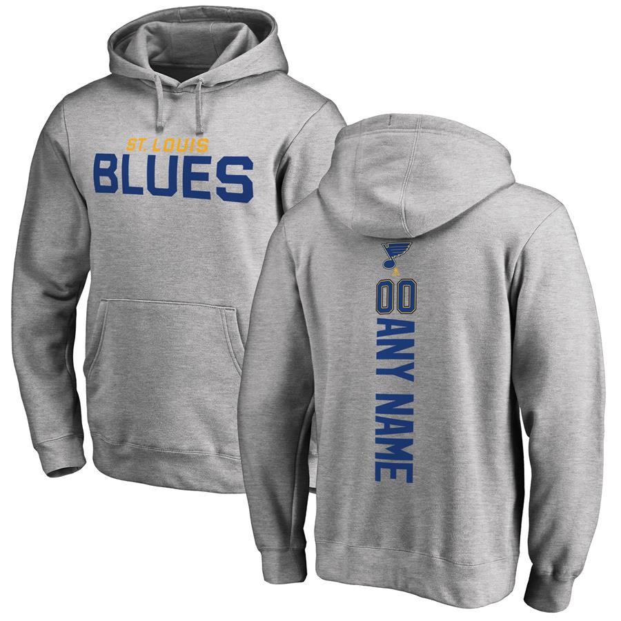 St. Louis Blues Fanatics Branded Personalized Playmaker Pullover Hoodie - Heather Gray