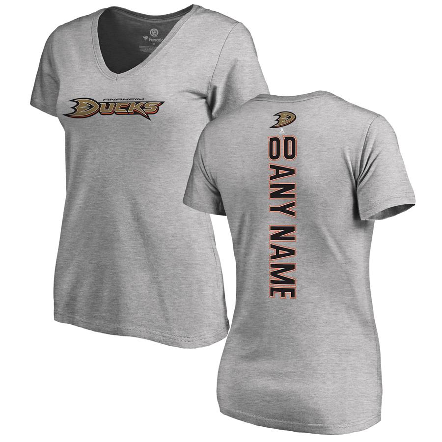 Anaheim Ducks Fanatics Branded Women's Personalized Playmaker Slim Fit V-Neck T-Shirt - Heather Gray