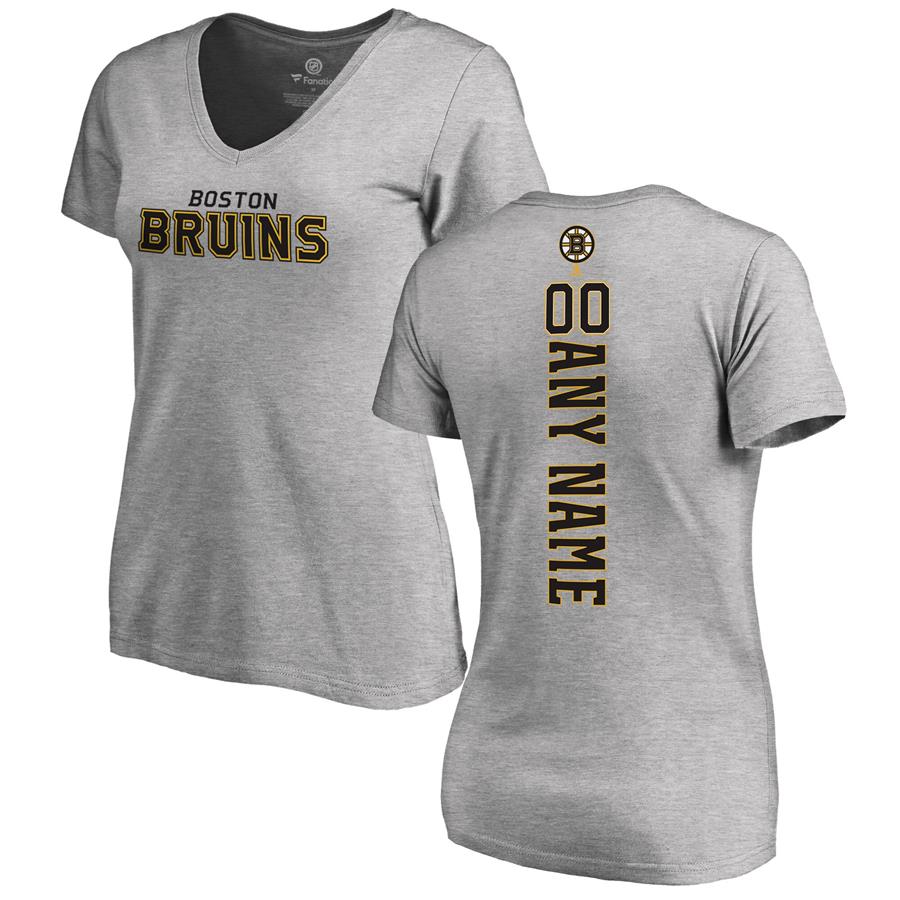 Boston Bruins Fanatics Branded Women's Personalized Playmaker Slim Fit V-Neck T-Shirt - Heather Gray