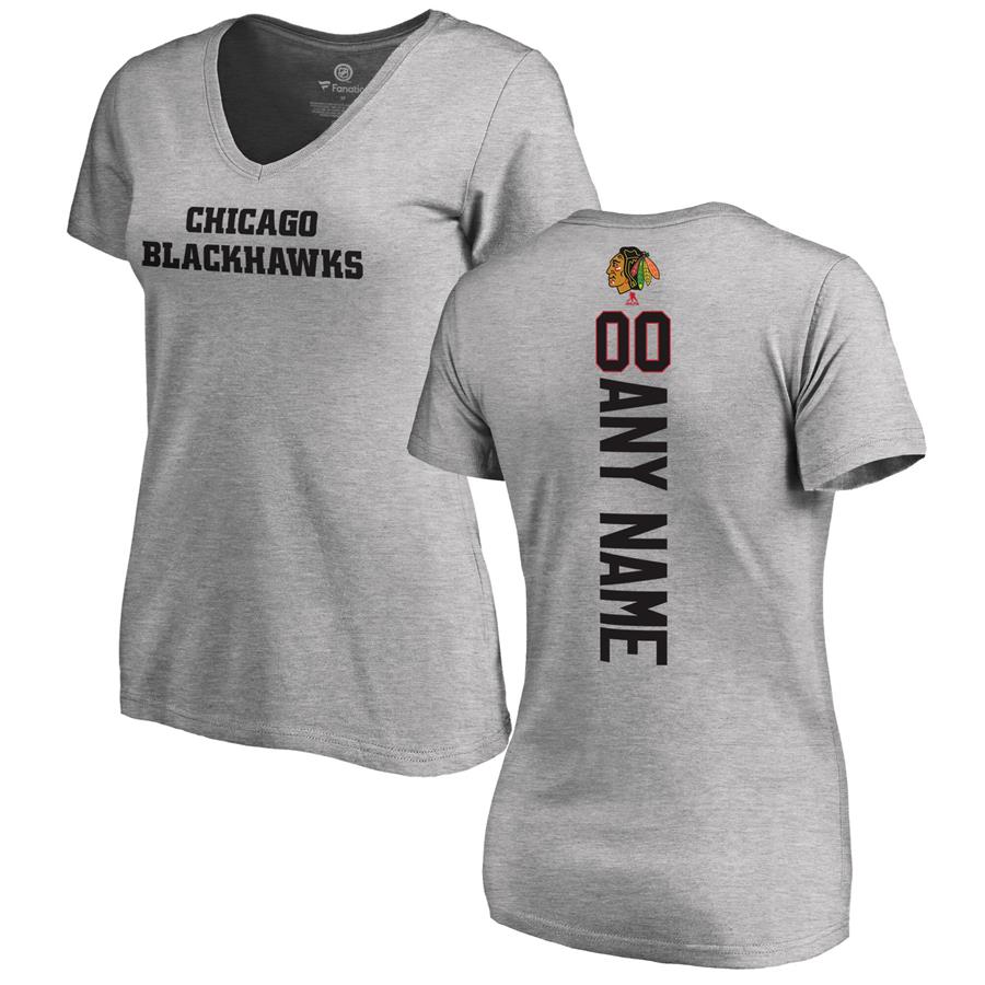Chicago Blackhawks Fanatics Branded Women's Personalized Playmaker Slim Fit V-Neck T-Shirt - Heather Gray