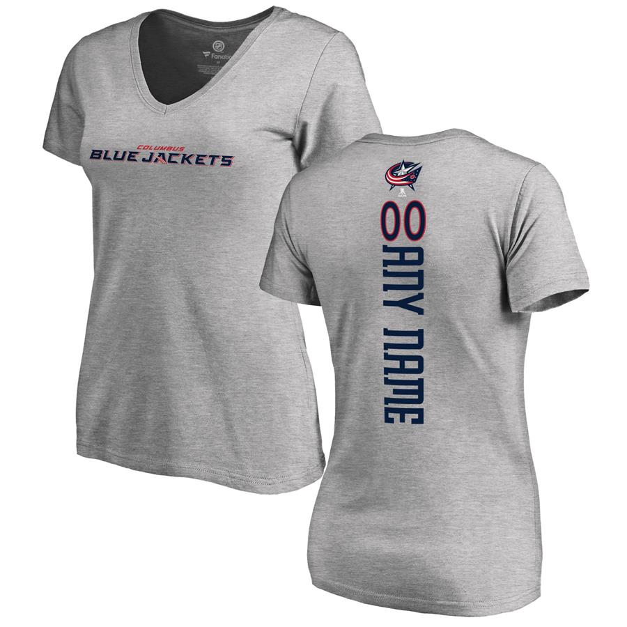 Columbus Blue Jackets Fanatics Branded Women's Personalized Playmaker Slim Fit V-Neck T-Shirt - Heather Gray
