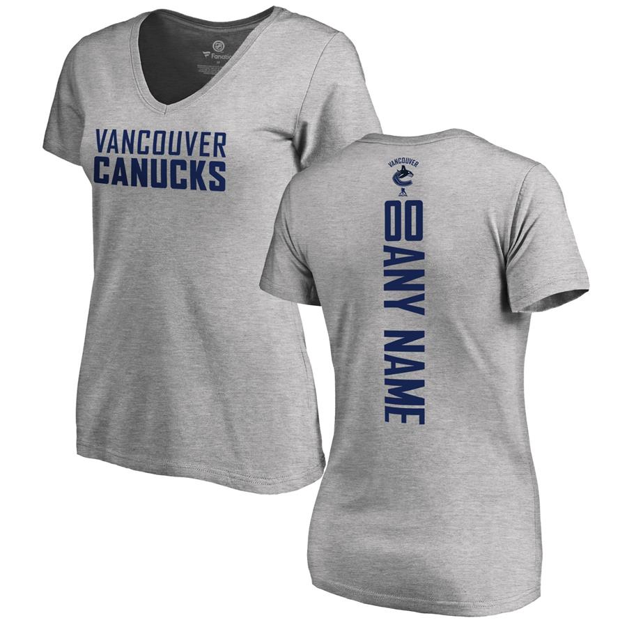 Vancouver Canucks Fanatics Branded Women's Personalized Playmaker Slim Fit V-Neck T-Shirt - Heather Gray