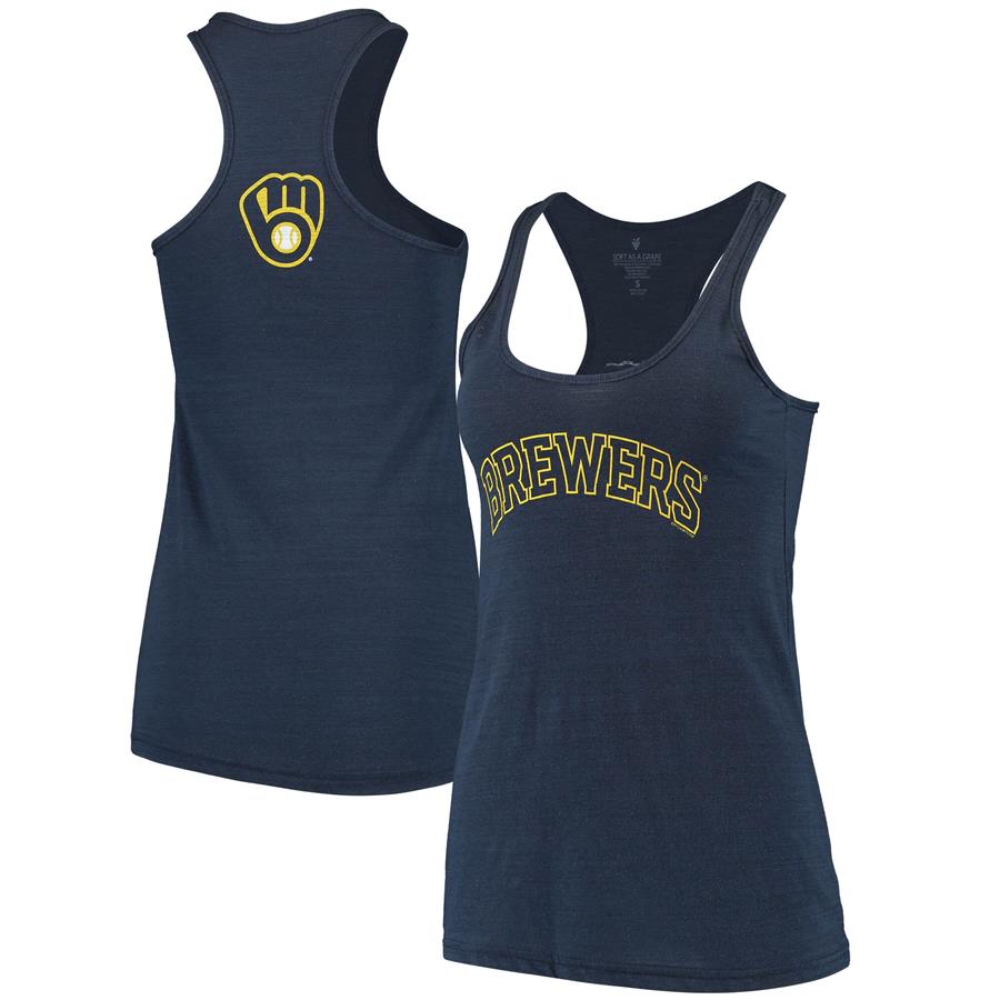 Milwaukee Brewers Soft As A Grape Women's Front & Back Tri-Blend Racerback Tank Top - Navy