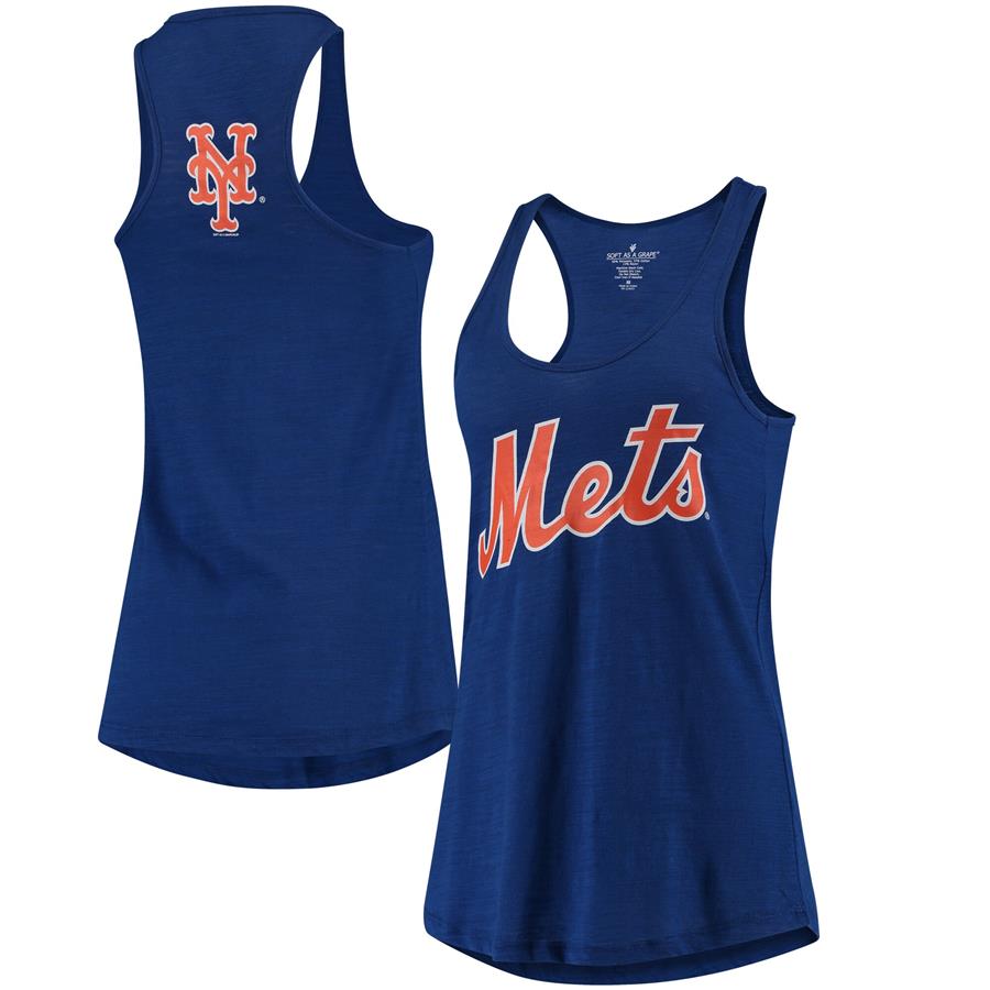New York Mets Soft As A Grape Women's Front & Back Tri-Blend Racerback Tank Top - Royal