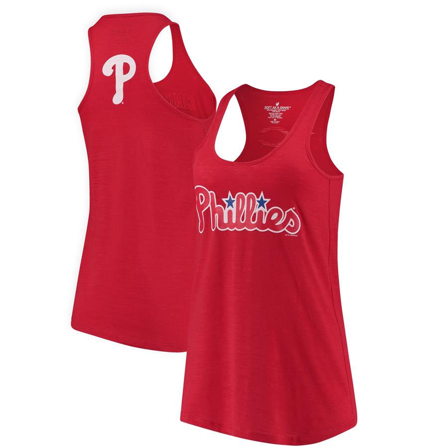 Philadelphia Phillies Soft As A Grape Women's Front & Back Tri-Blend Racerback Tank Top - Red