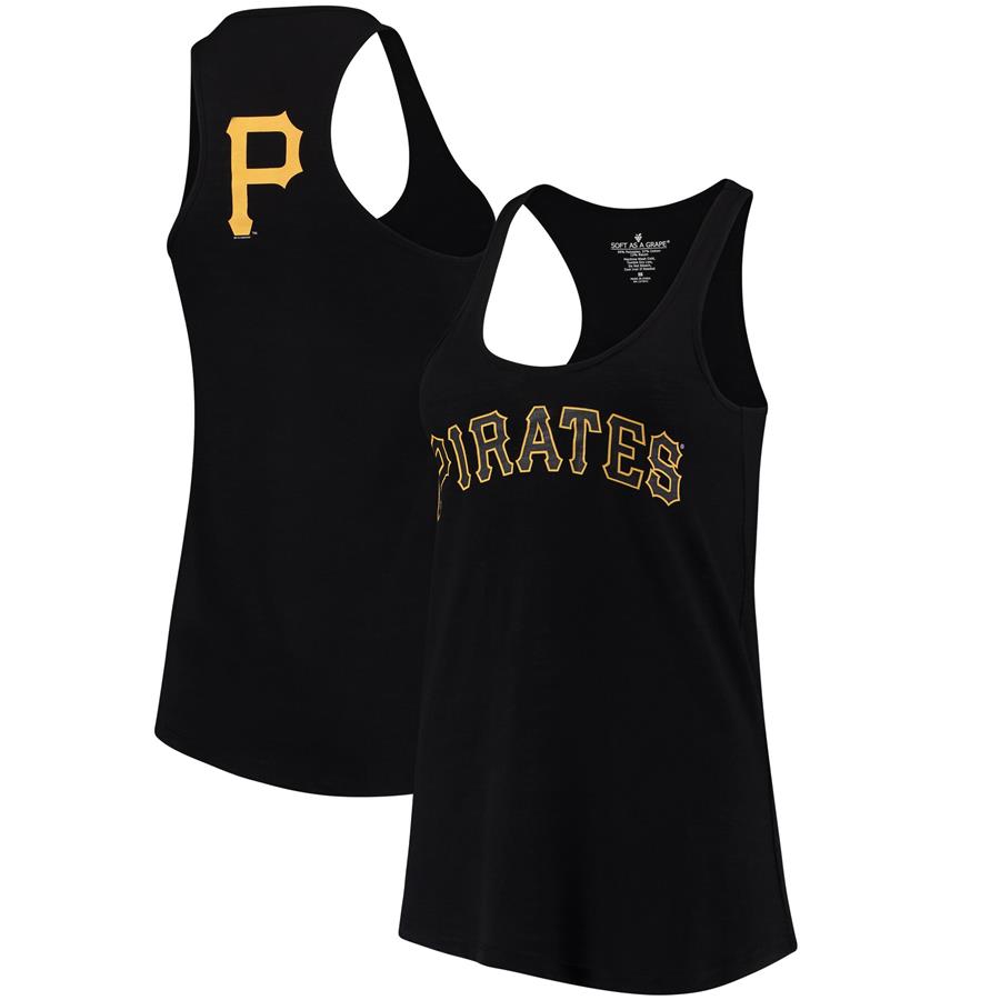 Pittsburgh Pirates Soft As A Grape Women's Front & Back Tri-Blend Racerback Tank Top - Black