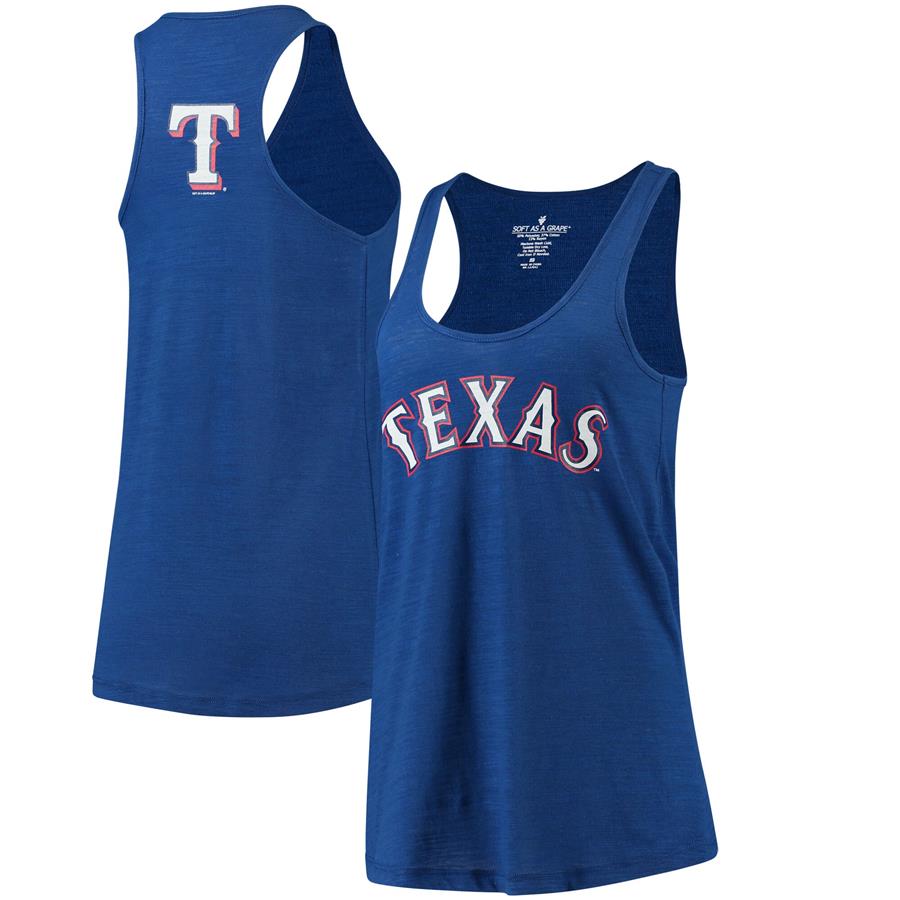 Texas Rangers Soft As A Grape Women's Front & Back Tri-Blend Racerback Tank Top - Royal