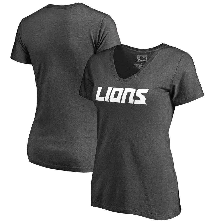 Detroit Lions Fanatics Branded Women's Team Lockup V-Neck T-Shirt - Heather Gray