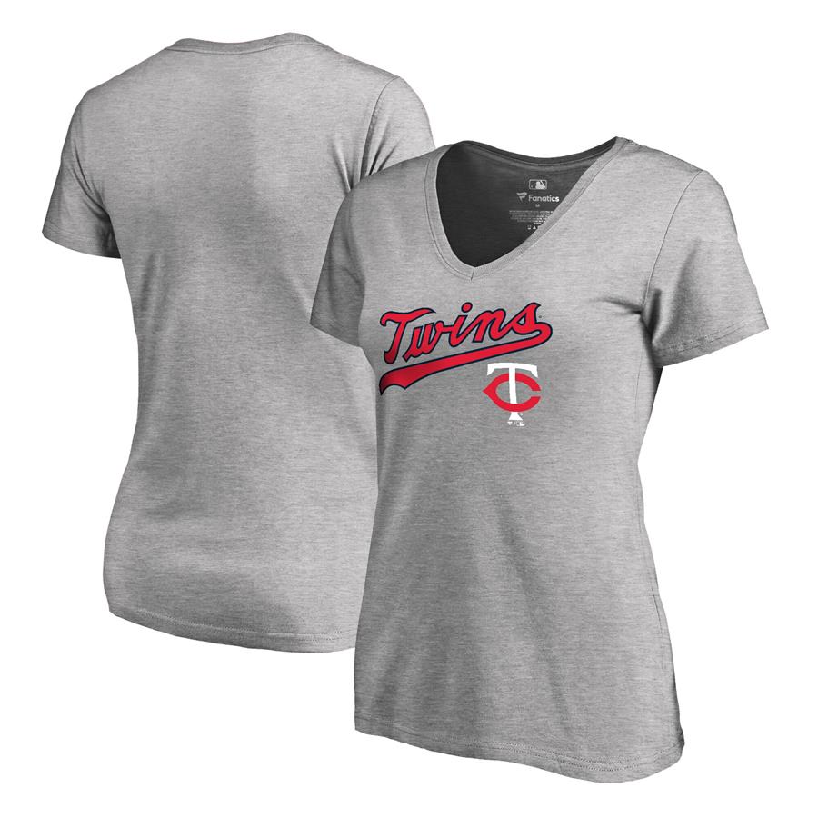 Женская футболка с V-вырезом Minnesota Twins Fanatics Branded Cooperstown Collection Wahconah (светло-серый)