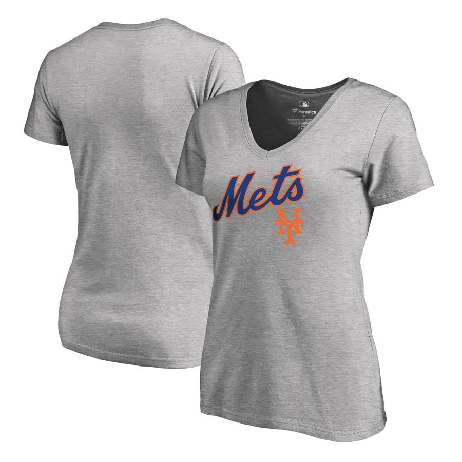 New York Mets Fanatics Branded Women's Cooperstown Collection Wahconah V-Neck T-Shirt - Ash