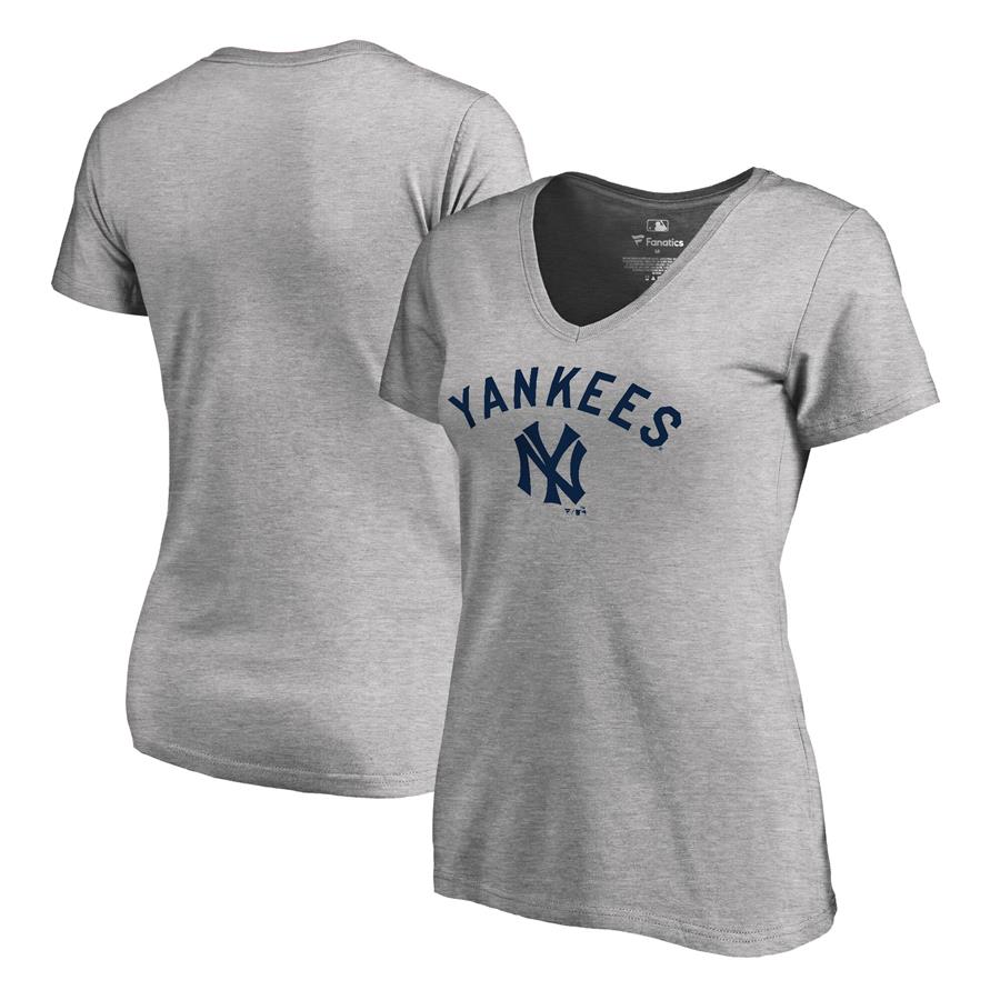 Женская футболка с V-вырезом New York Yankees Fanatics Branded Cooperstown Collection Wahconah (светло-серый)
