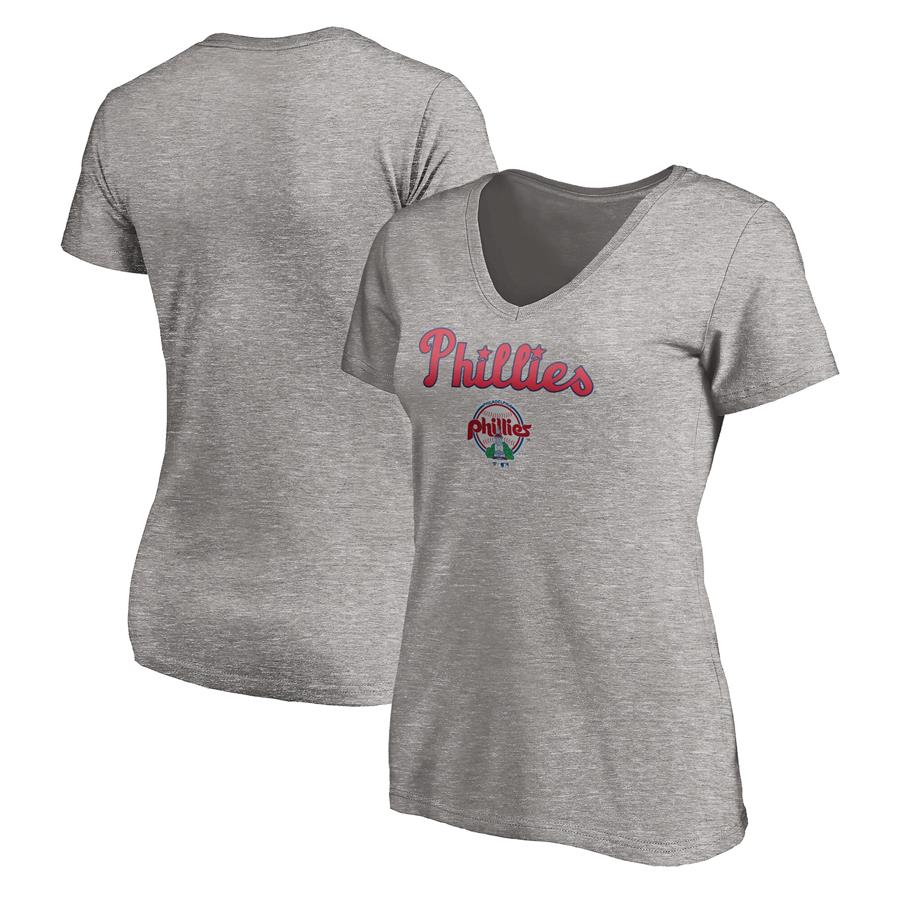 Женская футболка с V-вырезом Philadelphia Phillies Fanatics Branded Cooperstown Collection Wahconah (светло-серый)