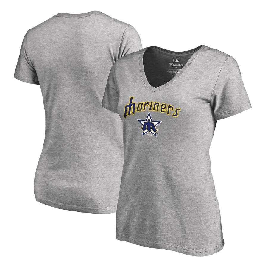 Seattle Mariners Fanatics Branded Women's Cooperstown Collection Wahconah V-Neck T-Shirt - Ash