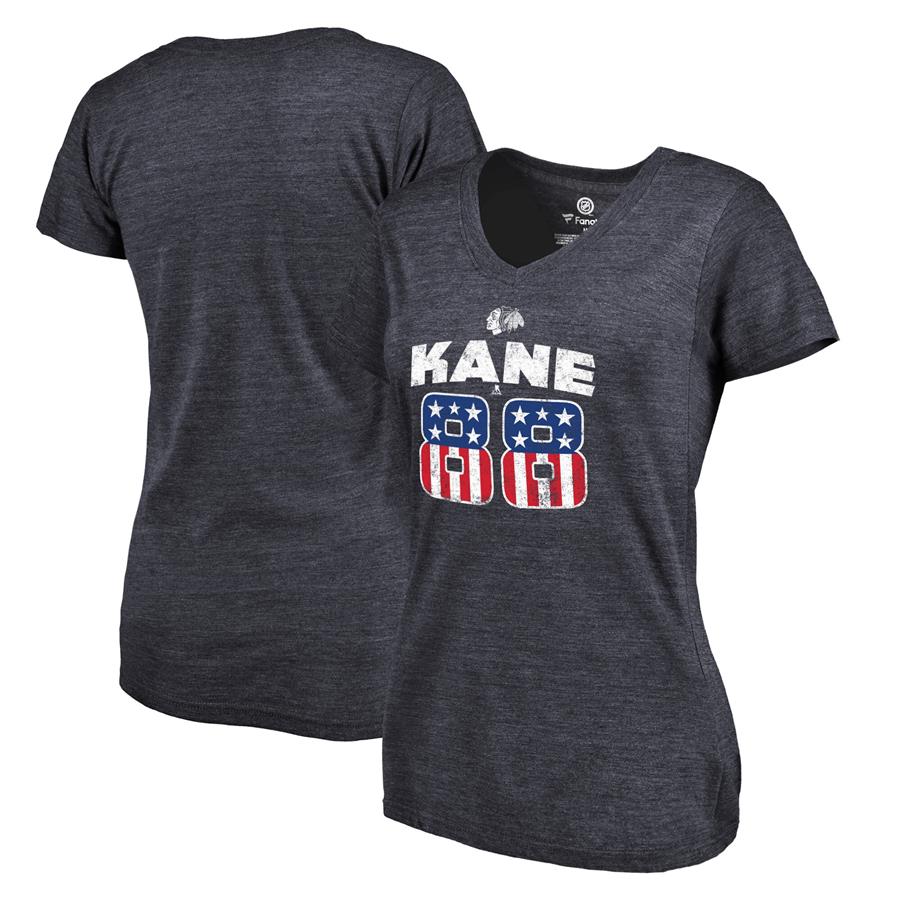 Patrick Kane Chicago Blackhawks Fanatics Branded Women's Spangled Tri-Blend T-Shirt - Navy