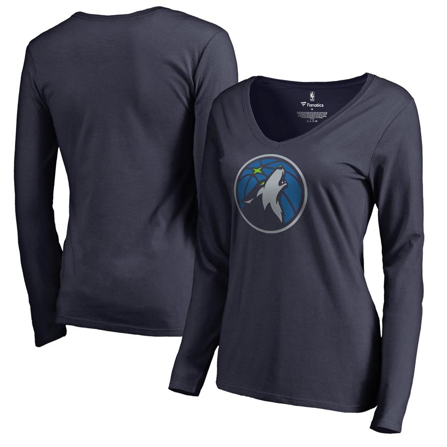 Женский лонгслив с V-вырезом Minnesota Timberwolves Fanatics Branded Primary Logo (тёмно-синий)