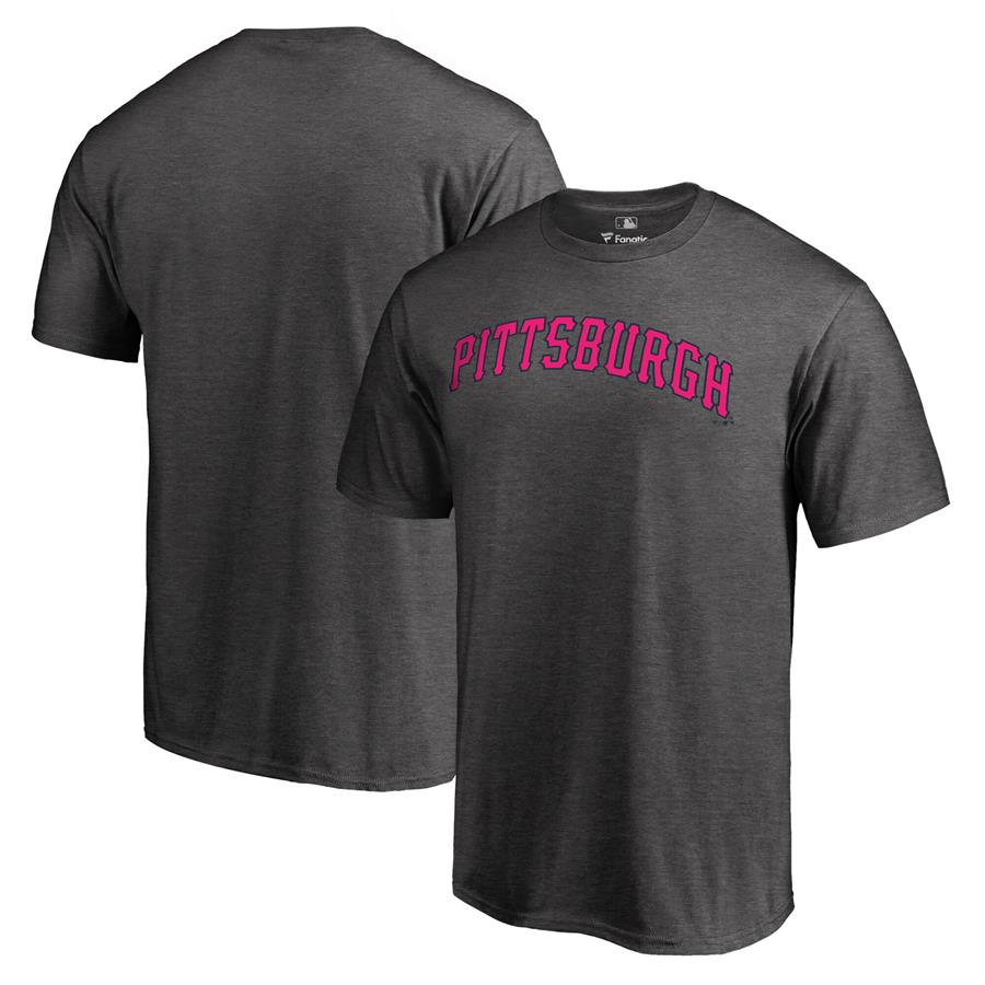 Pittsburgh Pirates Fanatics Branded 2019 Mother's Day Pink Wordmark T-Shirt - Heather Gray