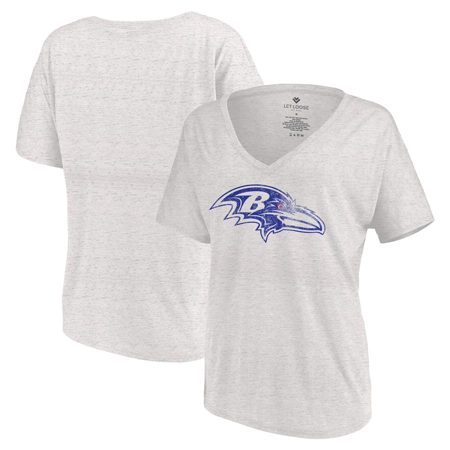 Baltimore Ravens Let Loose by RNL Women's Distressed Primary V-Neck T-Shirt - White