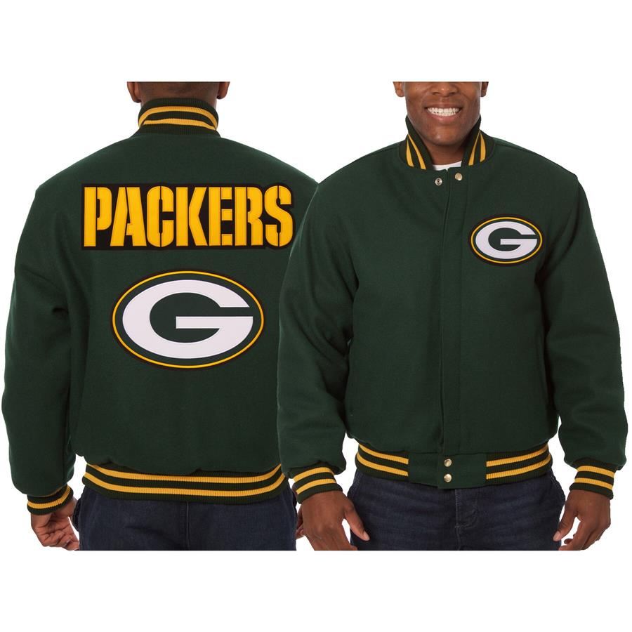 Green Bay Packers JH Design Embroidered Wool Jacket - Green
