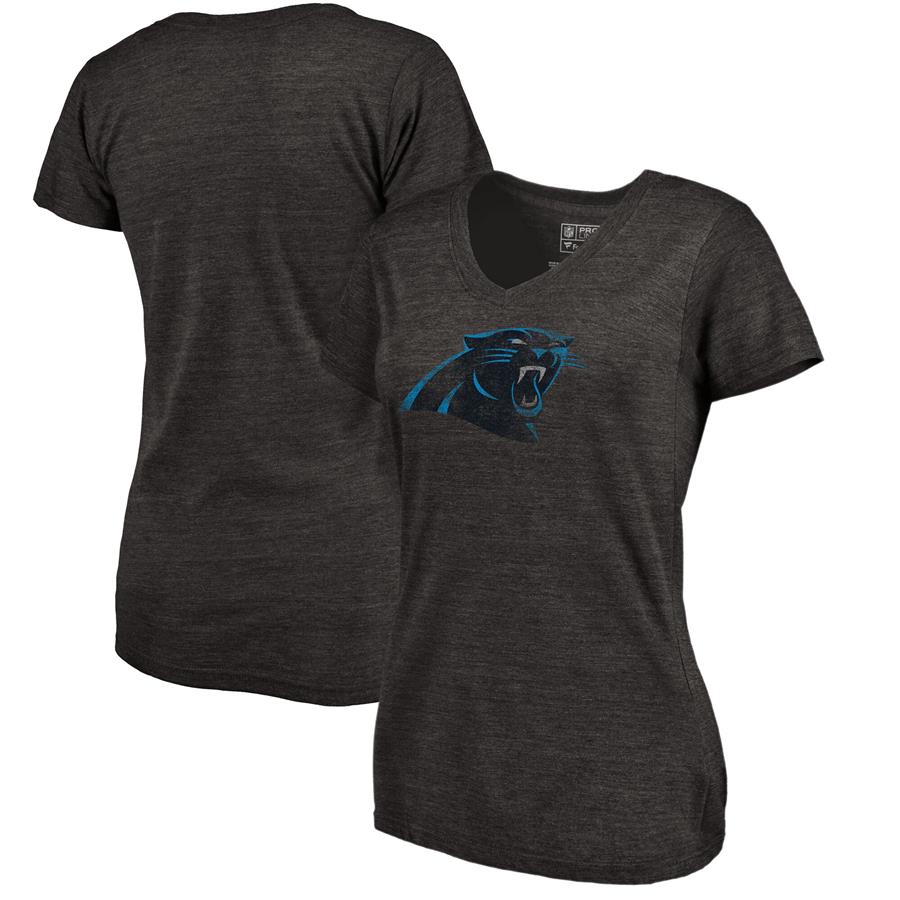 Carolina Panthers NFL Pro Line by Fanatics Branded Women's Distressed Team Logo Tri-Blend T-Shirt - Black