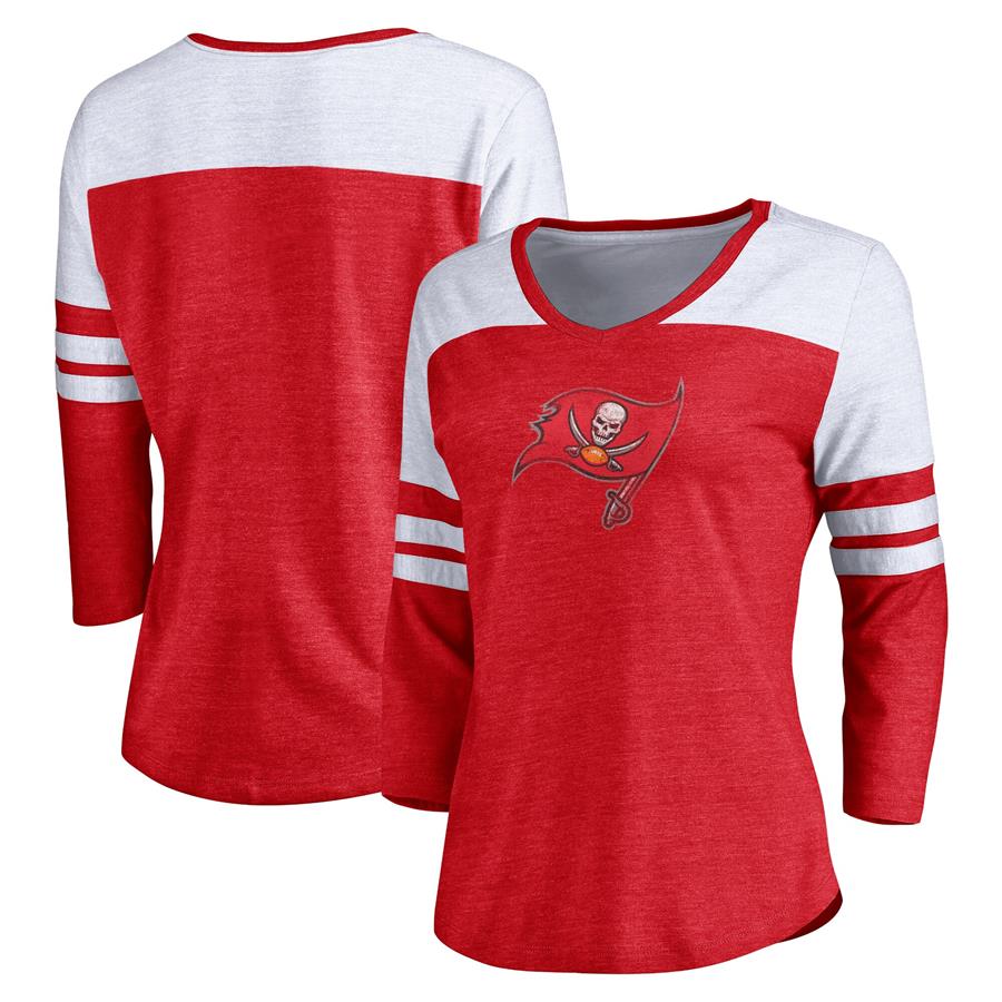 Tampa Bay Buccaneers NFL Pro Line by Fanatics Branded Women's Distressed Primary Logo Three-Quarter Sleeve Raglan Tri-Blend T-Shirt - Red