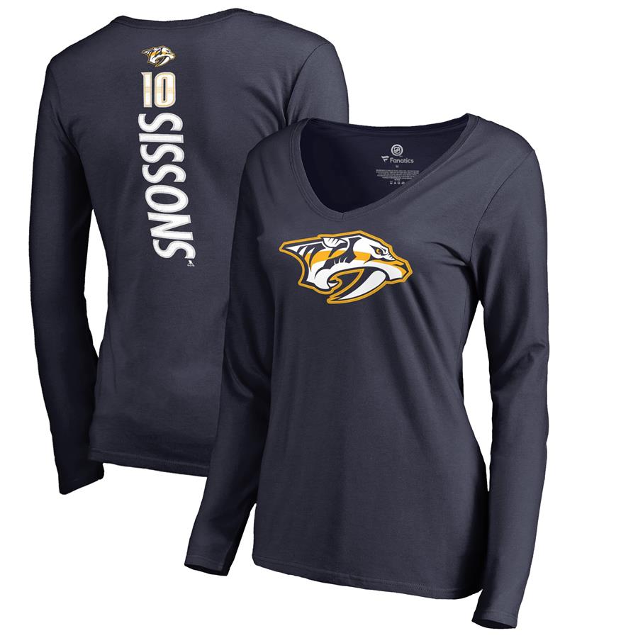 Colton Sissons Nashville Predators Fanatics Branded Women's Backer V-Neck Long Sleeve T-Shirt - Navy
