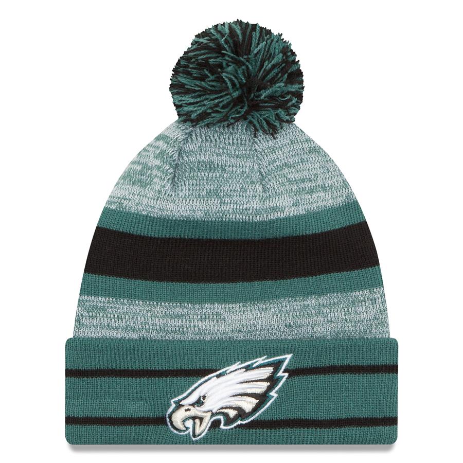 Philadelphia Eagles New Era Team Logo Cuffed Knit Hat with Pom - Midnight Green