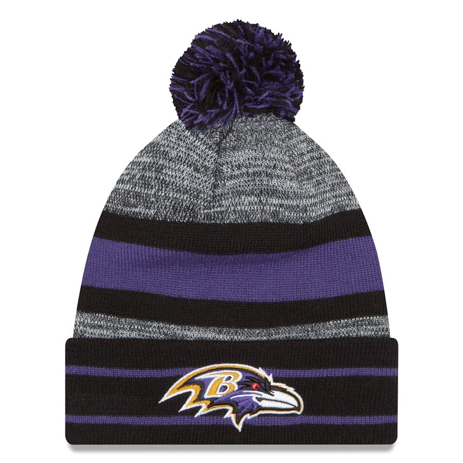 Baltimore Ravens New Era Team Logo Cuffed Knit Hat with Pom - Black