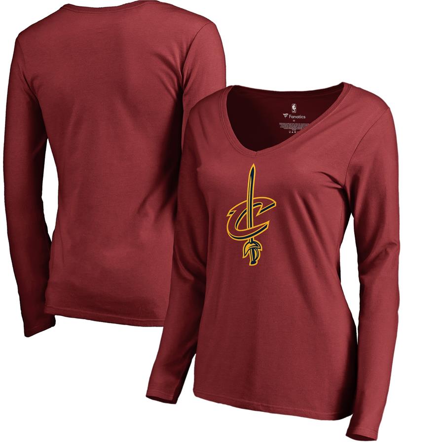 Cleveland Cavaliers Fanatics Branded Women's Primary Logo V-Neck Long Sleeve T-Shirt - Wine