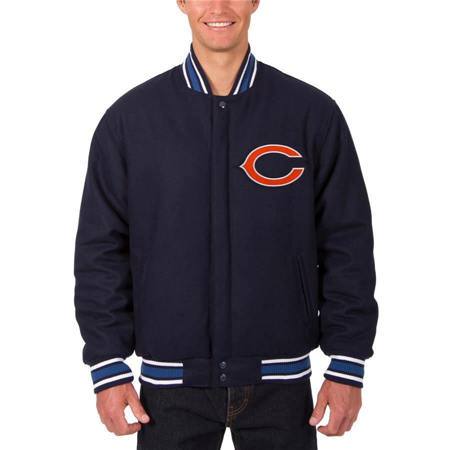 Chicago Bears JH Design Wool Reversible Jacket with Embroidered Logos - Navy