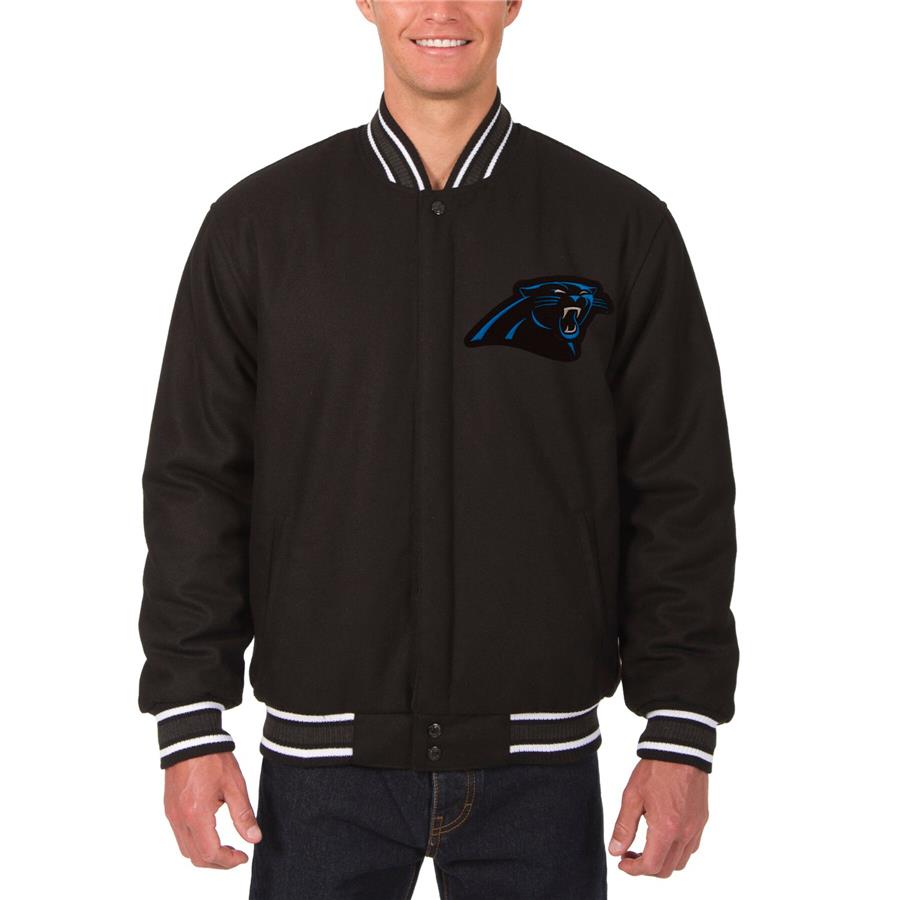 Carolina Panthers JH Design Wool Reversible Jacket with Embroidered Logos - Black