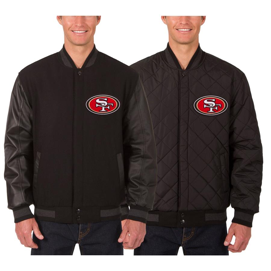 San Francisco 49ers JH Design Wool & Leather Reversible Jacket with Embroidered Logos - Black