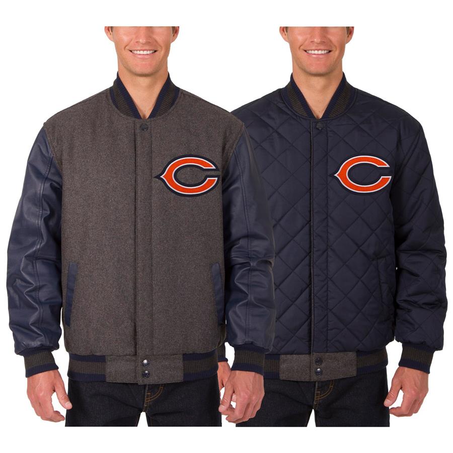 Chicago Bears JH Design Wool & Leather Reversible Jacket with Embroidered Logos - Charcoal