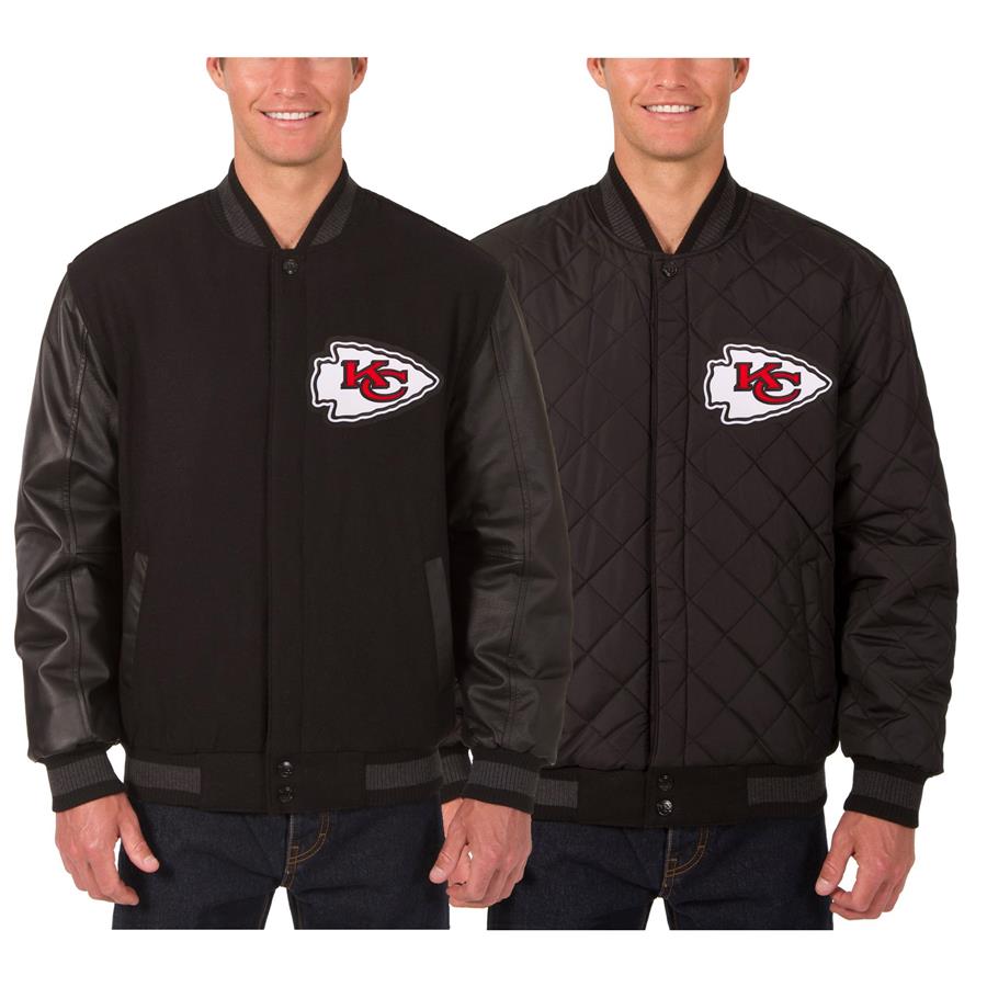 Kansas City Chiefs JH Design Wool & Leather Reversible Jacket with Embroidered Logos - Black